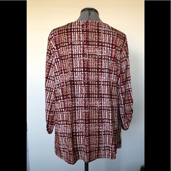 PerSeption Womens top size 2X Burgundy White Turn Up 3/4 Sleeve Semi Loose New - Picture 8 of 8